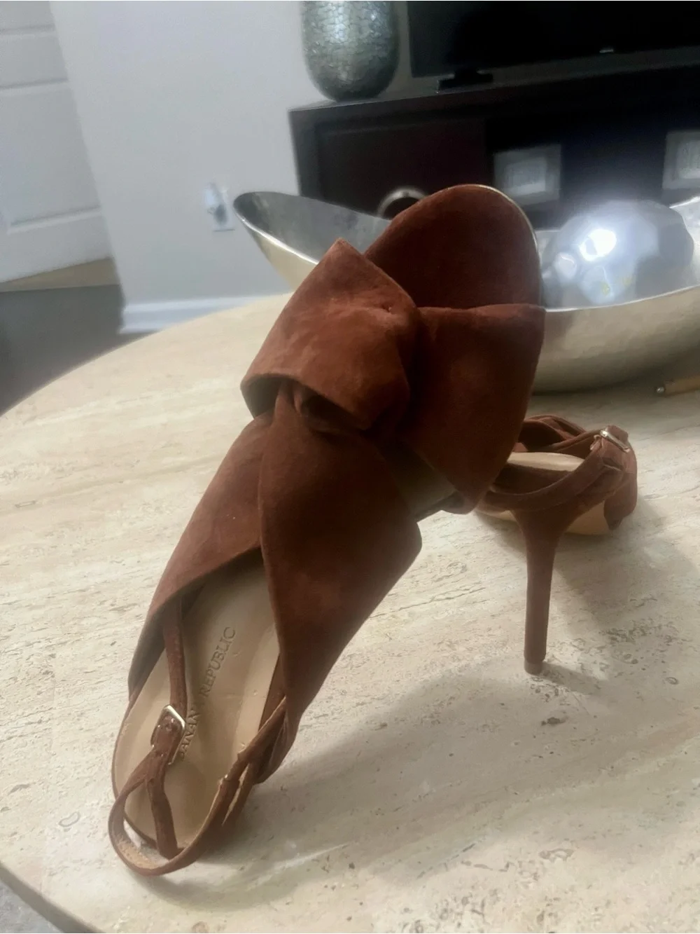 Brown Suede Knot Slingback Heels